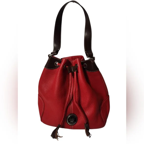 Dooney & Bourke All Weather Red Pebbled Leather Large Bucket Bag